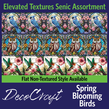 DecoCraft - Scenic Elevated Texture Tiles - Realistic Stained Glass - Spring Blooming Birds