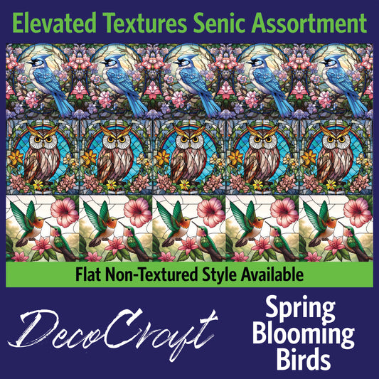 DecoCraft - Scenic Elevated Texture Tiles - Realistic Stained Glass - Spring Blooming Birds