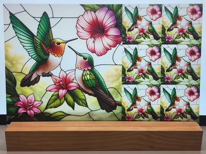 DecoCraft - Scenic Elevated Texture Tiles - Spring Blooming Birds - Humming Birds