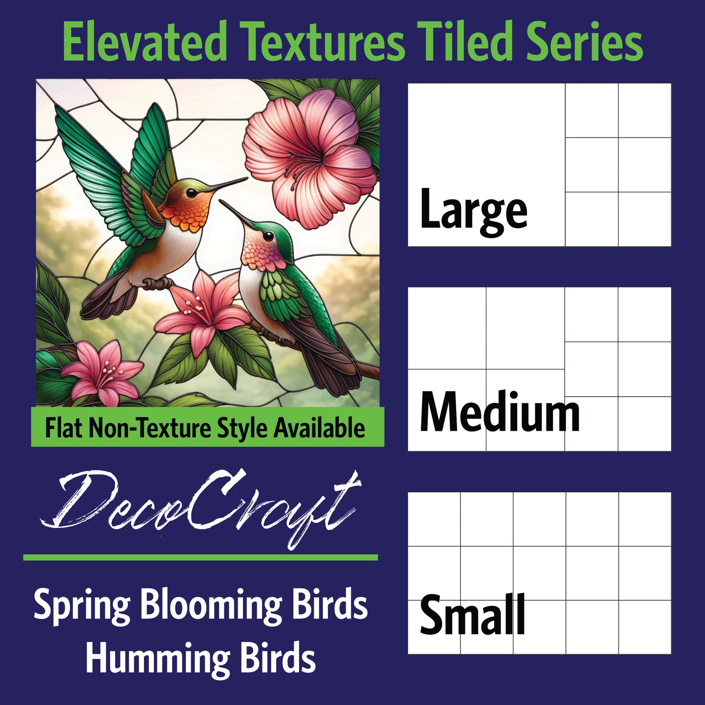 DecoCraft - Scenic Elevated Texture Tiles - Spring Blooming Birds - Humming Birds