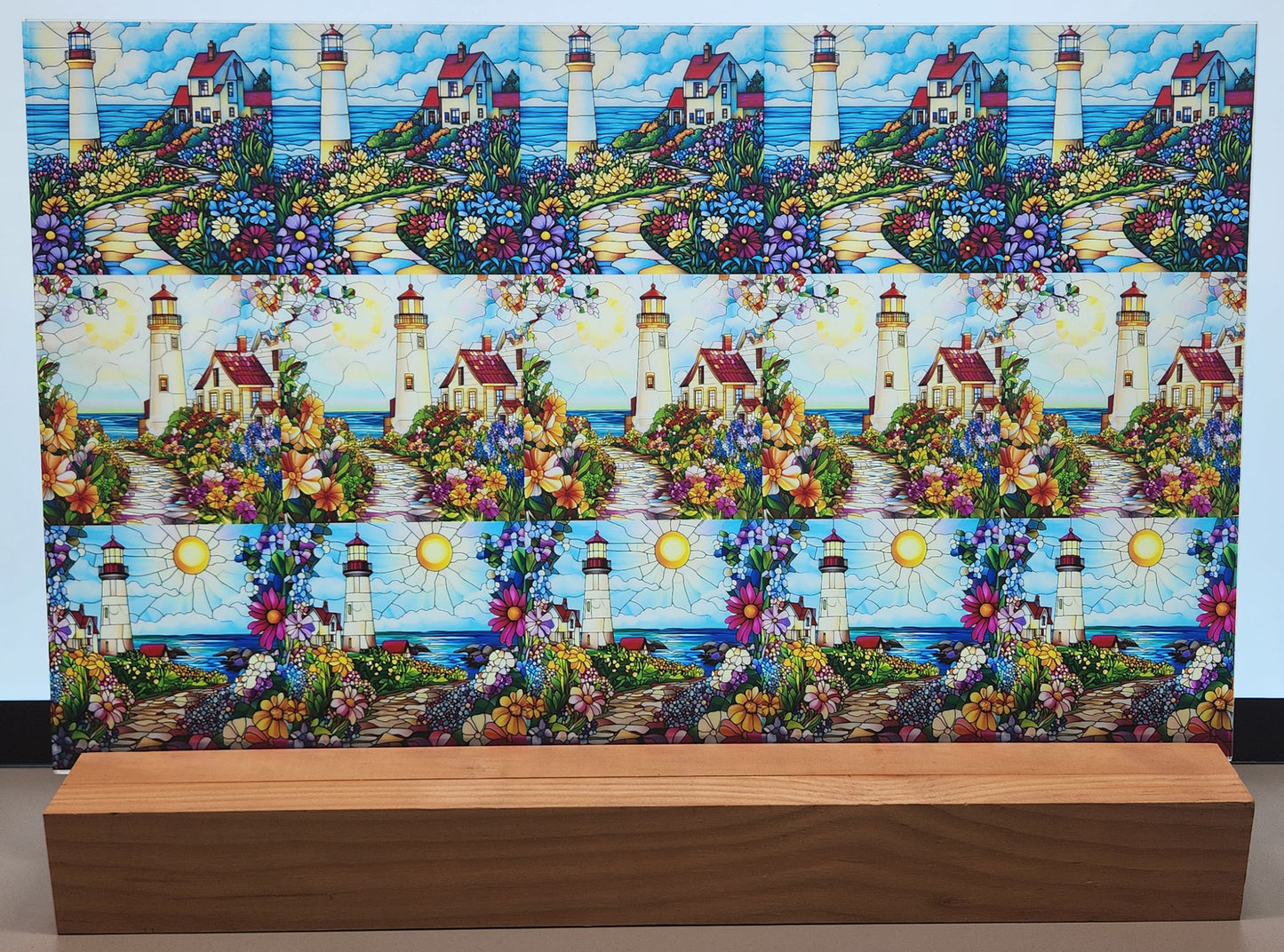 DecoCraft - Scenic Elevated Texture Tiles - Realistic Stained Glass - Spring Coastal Lighthouses