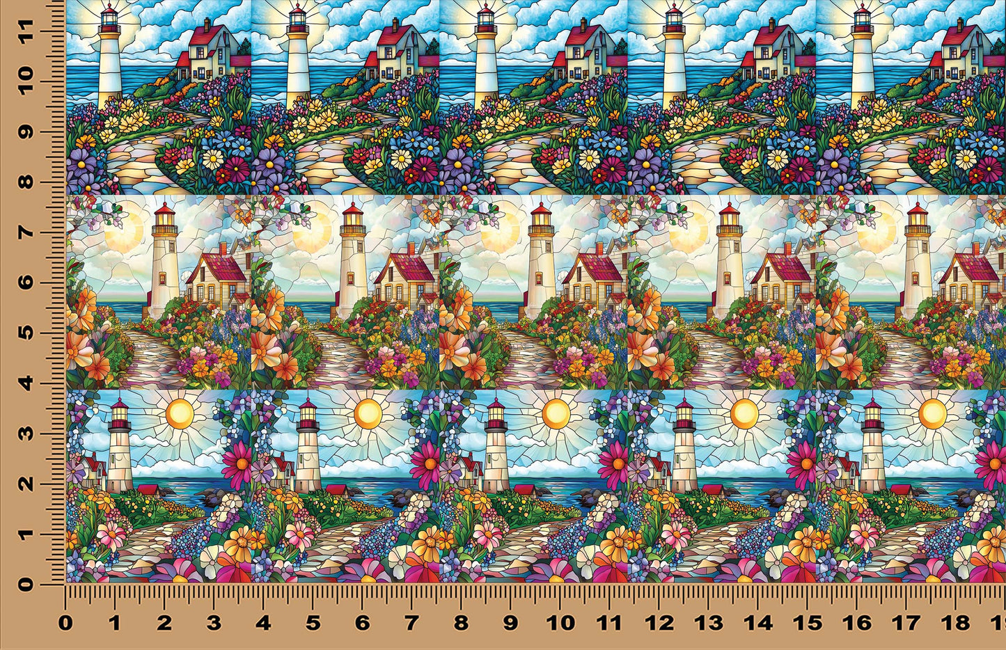 DecoCraft - Scenic Elevated Texture Tiles - Realistic Stained Glass - Spring Coastal Lighthouses