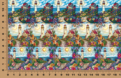 DecoCraft - Scenic Elevated Texture Tiles - Realistic Stained Glass - Spring Coastal Lighthouses