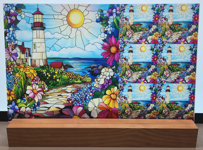 DecoCraft - Scenic Elevated Texture Tiles - Realistic Stained Glass - Spring Coastal Lighthouses - Sunlit Shoreline