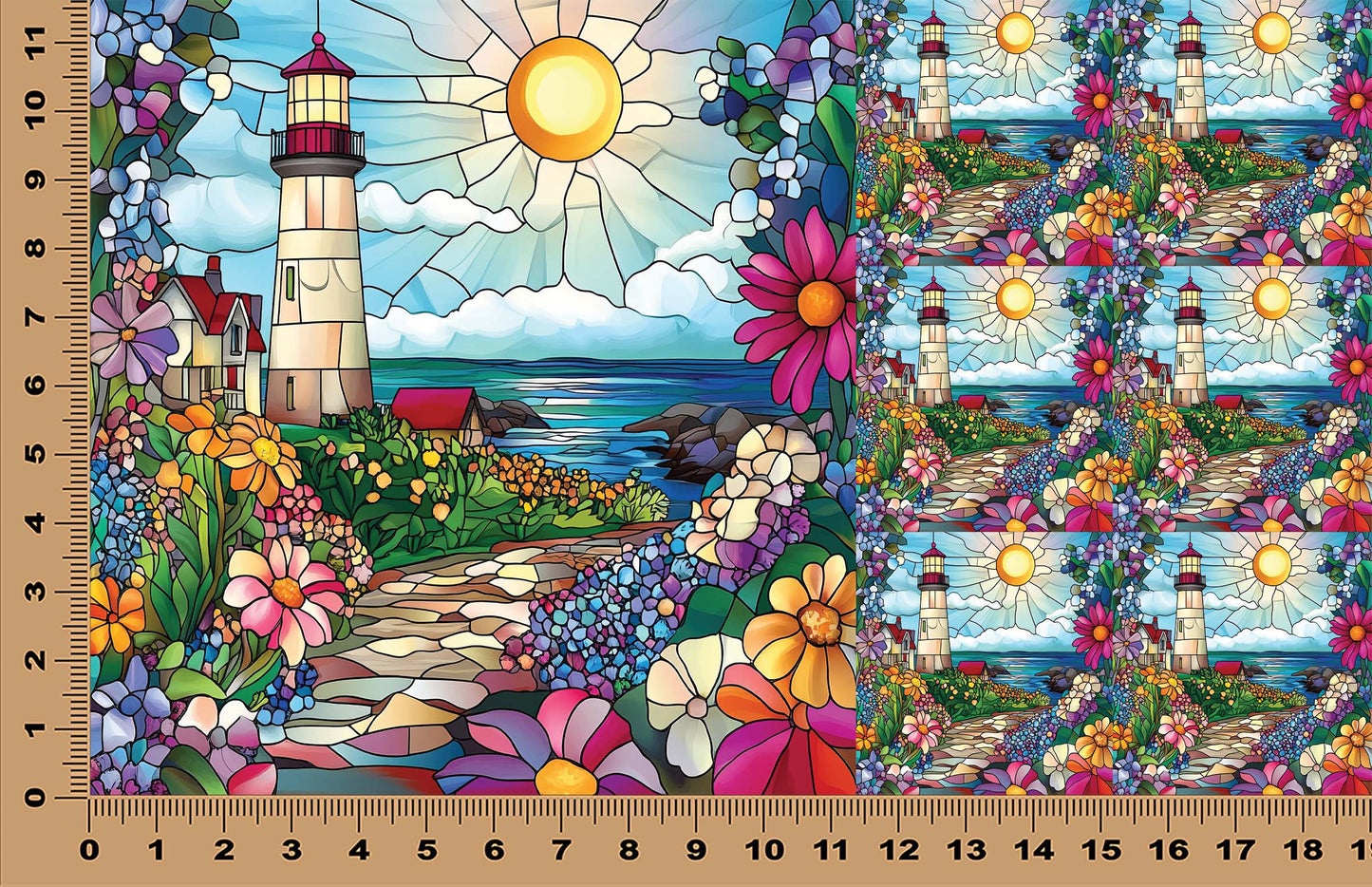 DecoCraft - Scenic Elevated Texture Tiles - Realistic Stained Glass - Spring Coastal Lighthouses - Sunlit Shoreline