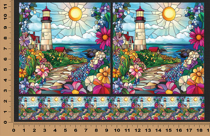 DecoCraft - Scenic Elevated Texture Tiles - Realistic Stained Glass - Spring Coastal Lighthouses - Sunlit Shoreline