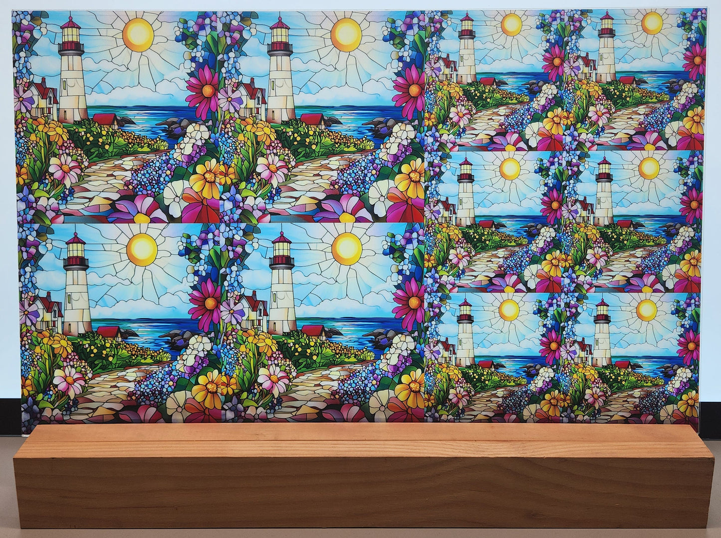 DecoCraft - Scenic Elevated Texture Tiles - Realistic Stained Glass - Spring Coastal Lighthouses - Sunlit Shoreline