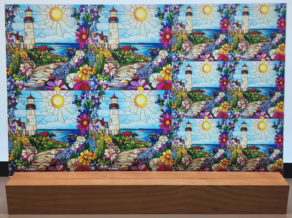 DecoCraft - Scenic Elevated Texture Tiles - Realistic Stained Glass - Spring Coastal Lighthouses - Sunlit Shoreline