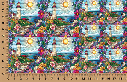 DecoCraft - Scenic Elevated Texture Tiles - Realistic Stained Glass - Spring Coastal Lighthouses - Sunlit Shoreline