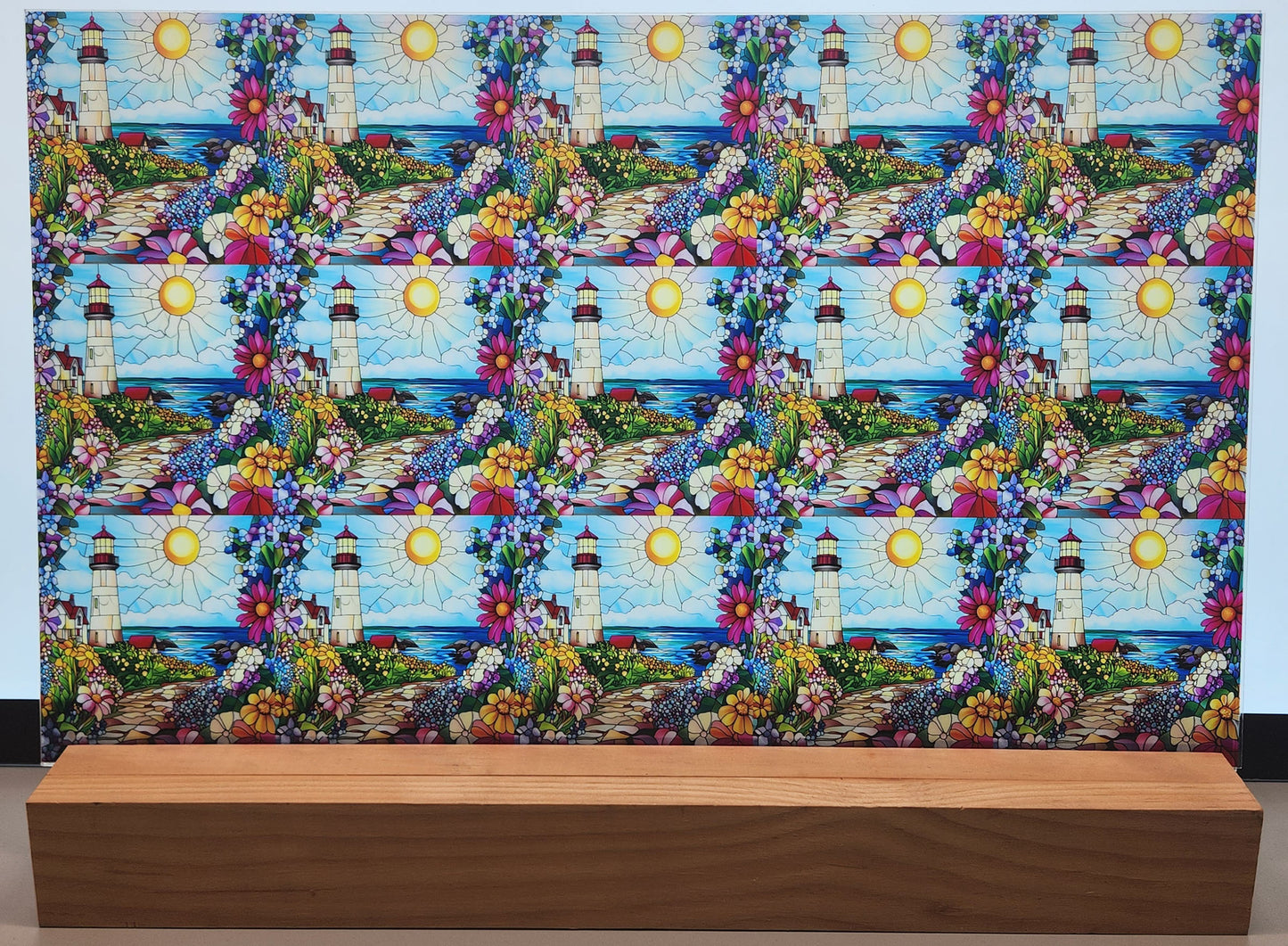 DecoCraft - Scenic Elevated Texture Tiles - Realistic Stained Glass - Spring Coastal Lighthouses - Sunlit Shoreline