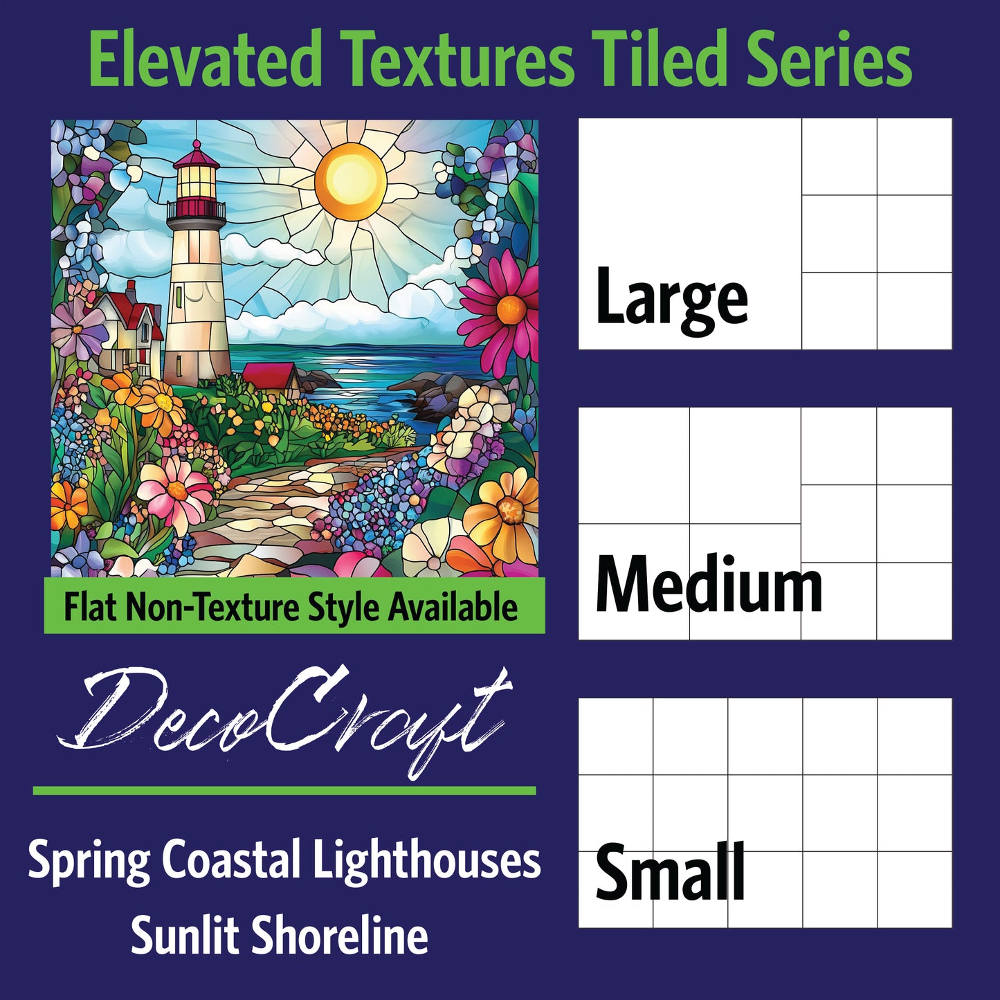 DecoCraft - Scenic Elevated Texture Tiles - Realistic Stained Glass - Spring Coastal Lighthouses - Sunlit Shoreline