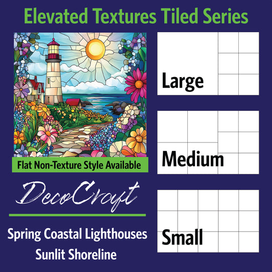 DecoCraft - Scenic Elevated Texture Tiles - Realistic Stained Glass - Spring Coastal Lighthouses - Sunlit Shoreline