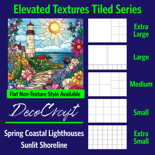 DecoCraft - Scenic Elevated Texture Tiles - Realistic Stained Glass - Spring Coastal Lighthouses - Sunlit Shoreline