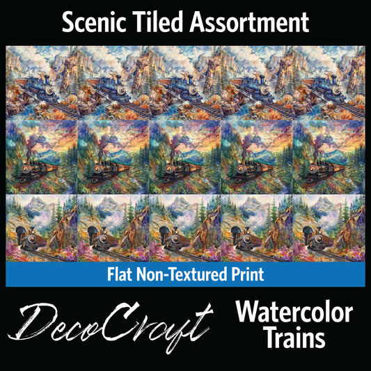 DecoCraft - Scenic Tiles Series - Watercolor Trains