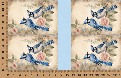 DecoCraft - Vintage Portrait Series - Blue Jay Florals - Blue Jay Companions