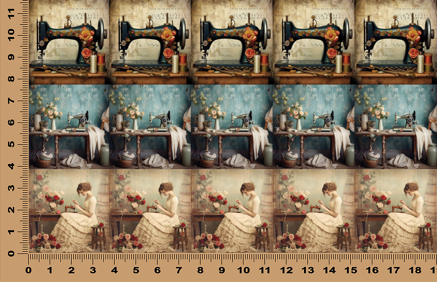 DecoCraft - Scenic Tiles Series - Timeless Threads - Vintage Sewing Trio