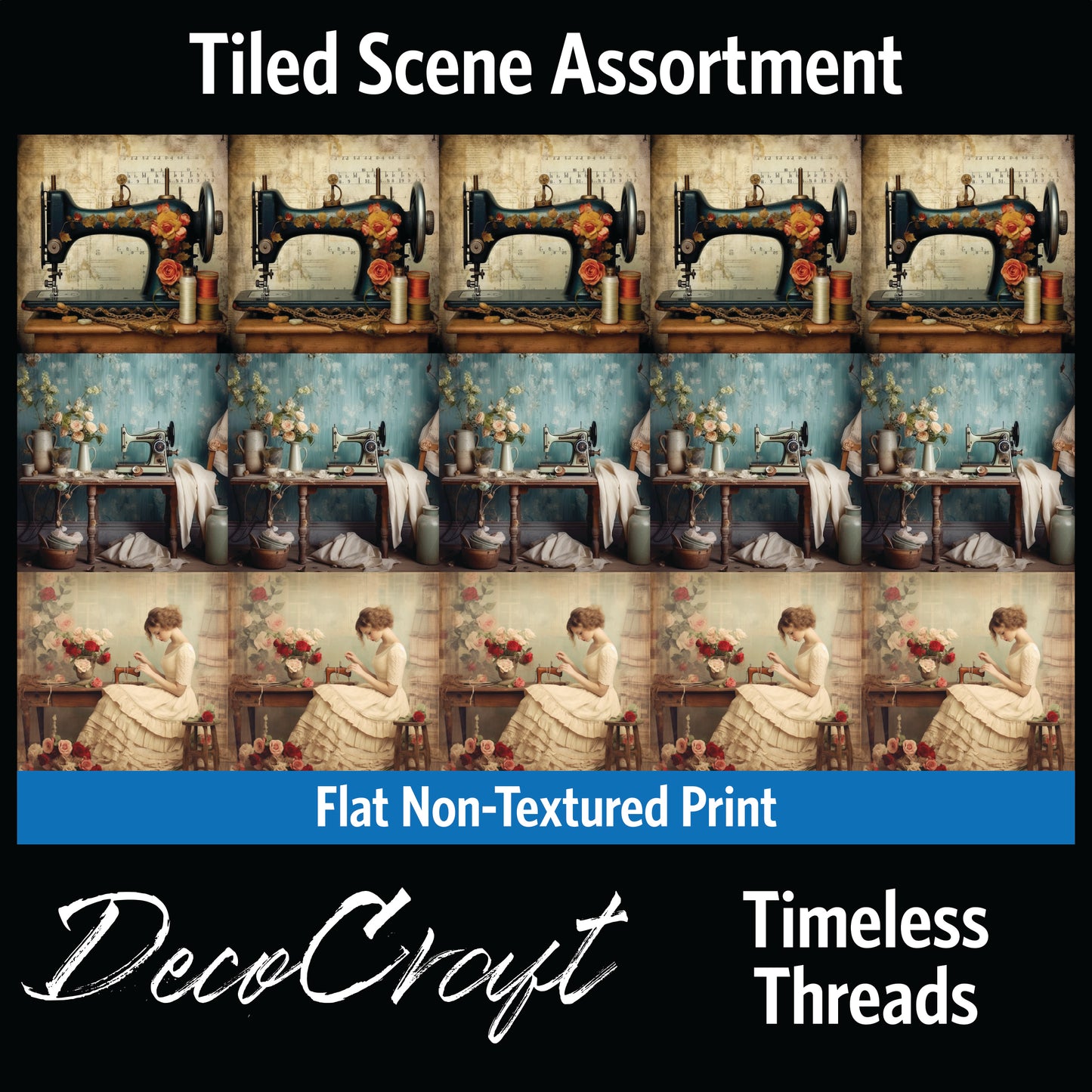 DecoCraft - Scenic Tiles Series - Timeless Threads - Vintage Sewing Trio
