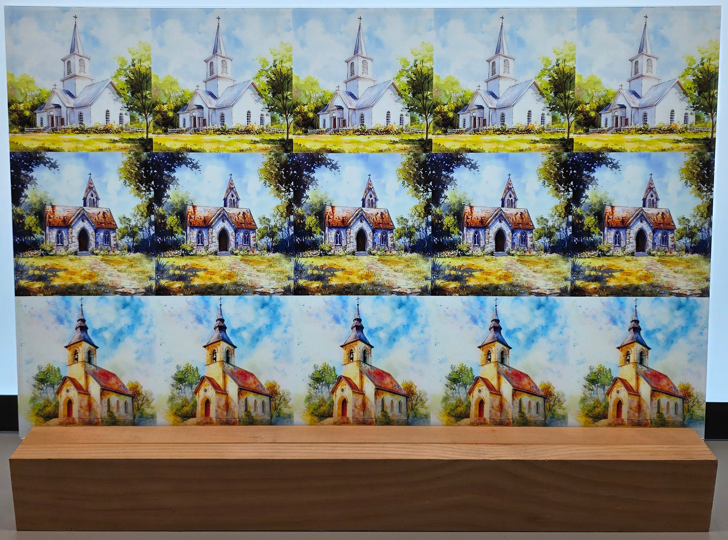 DecoCraft - Scenic Tiles Series - Sacred Country Chapels - Watercolor Church Trio