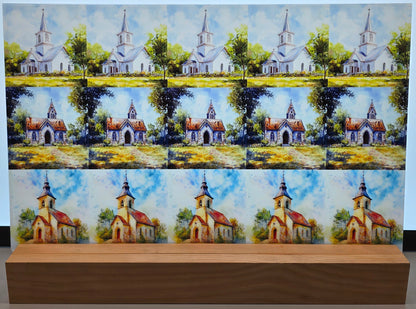 DecoCraft - Scenic Tiles Series - Sacred Country Chapels - Watercolor Church Trio