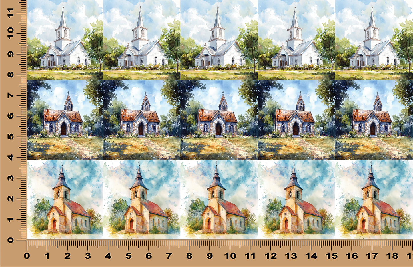 DecoCraft - Scenic Tiles Series - Sacred Country Chapels - Watercolor Church Trio