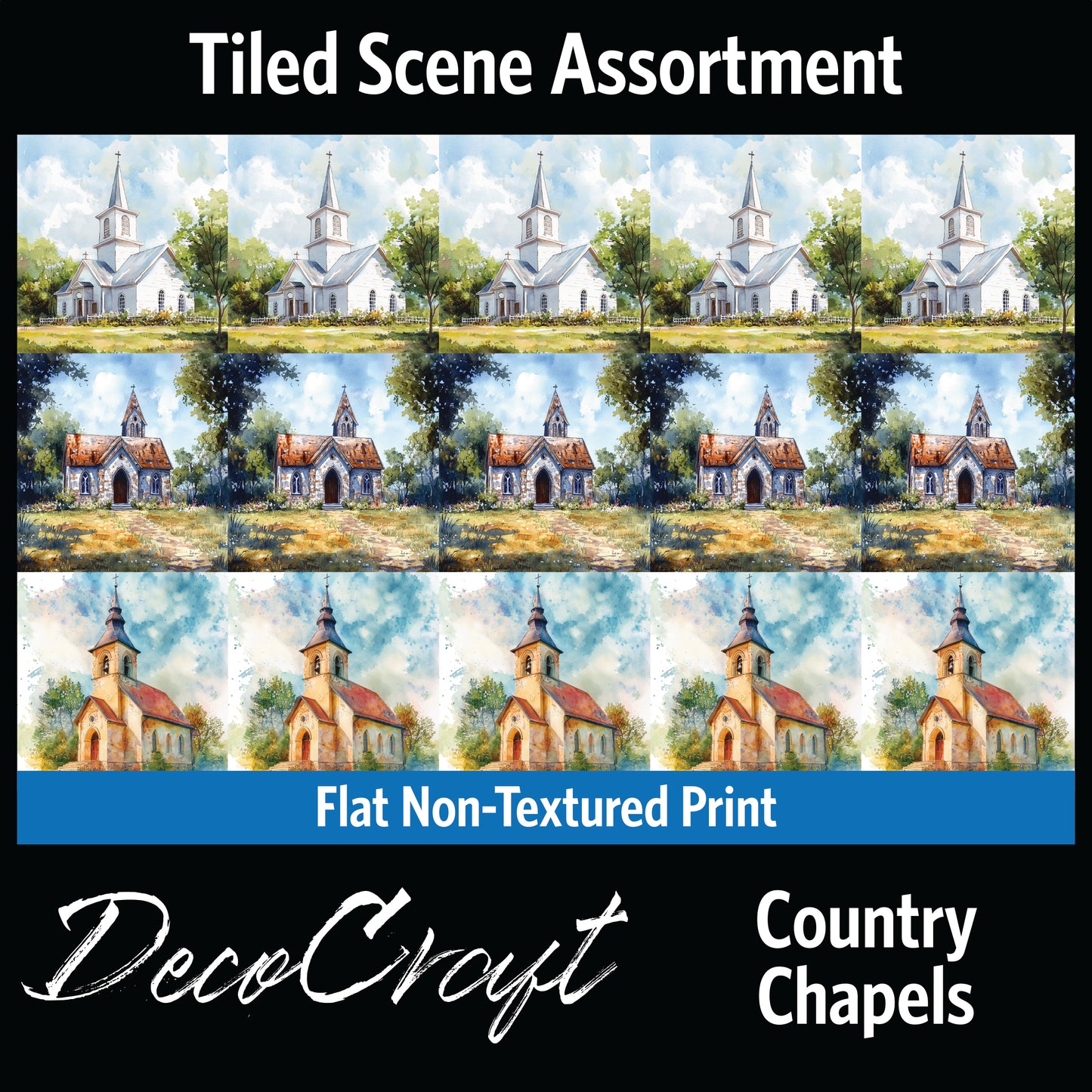 DecoCraft - Scenic Tiles Series - Sacred Country Chapels - Watercolor Church Trio