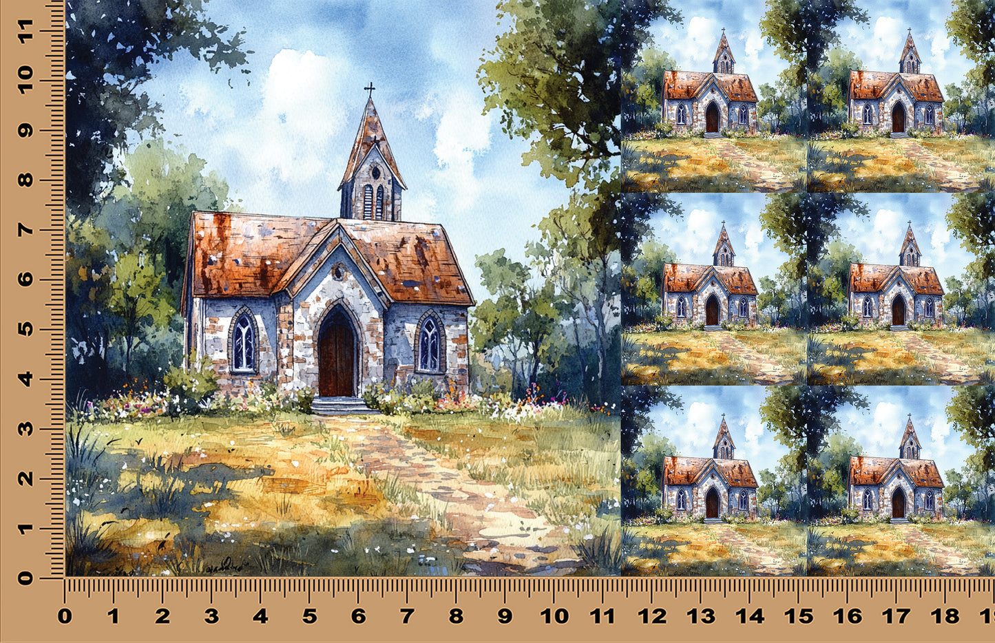 DecoCraft - Scenic Tiles Series - Stone Chapel in the Meadow