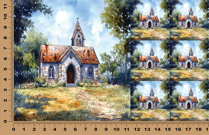 DecoCraft - Scenic Tiles Series - Stone Chapel in the Meadow