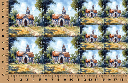 DecoCraft - Scenic Tiles Series - Stone Chapel in the Meadow