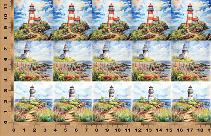 DecoCraft - Scenic Tiles Series - Watercolor Lighthouses - Harbor Light