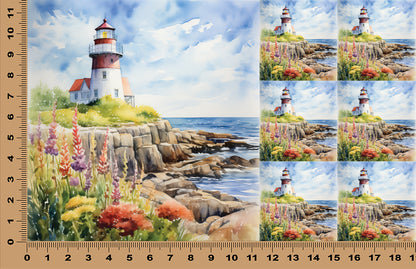 DecoCraft - Scenic Tiles Series - Watercolor Lighthouses - Cliffside Calm