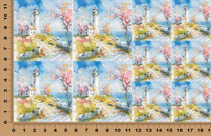DecoCraft - Scenic Tiles Series - Watercolor Lighthouses - Blossoms by the Beacon