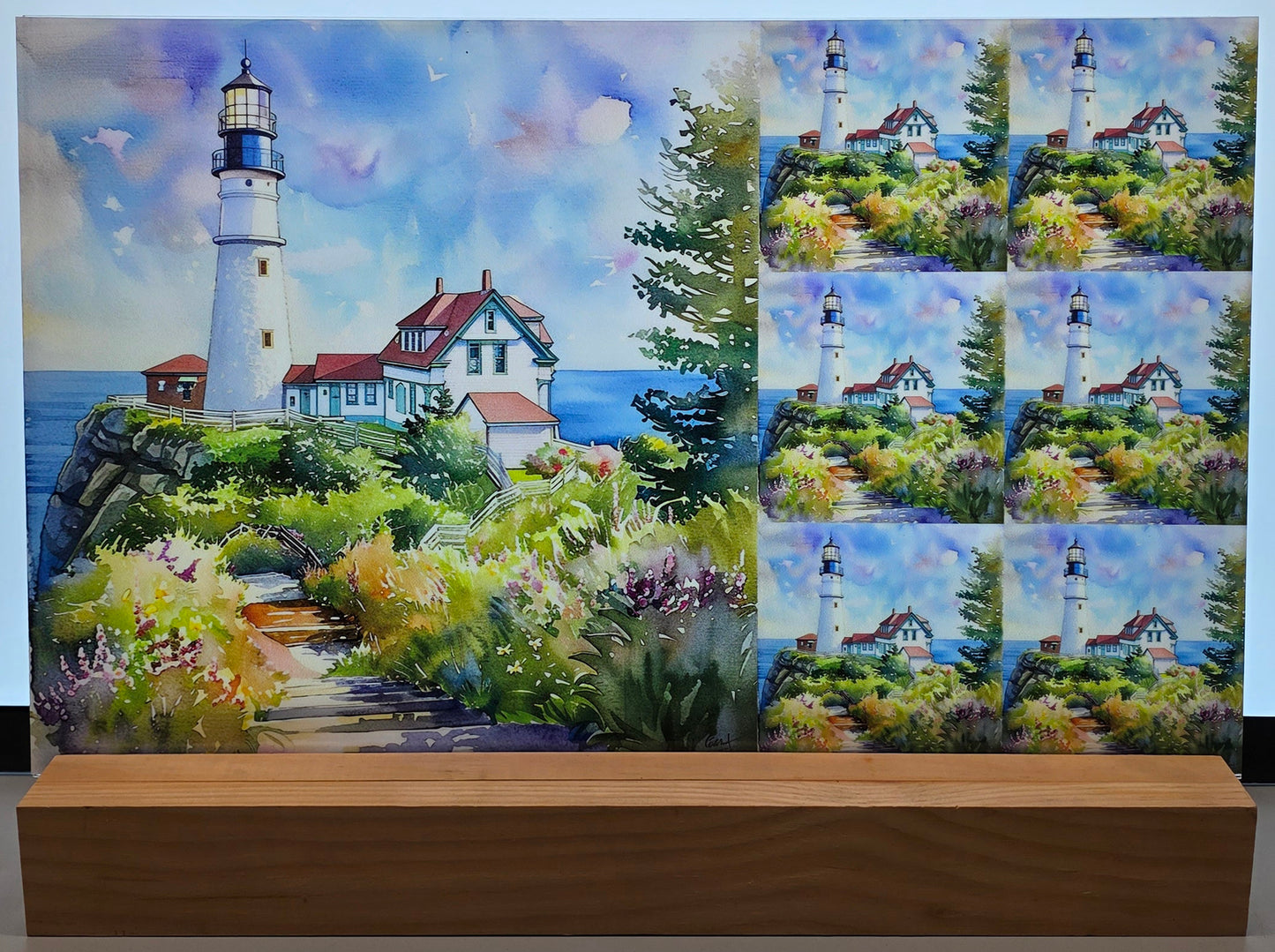 DecoCraft - Scenic Tiles Series - Watercolor Lighthouses - Cliffside Welcome Light