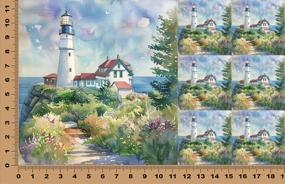 DecoCraft - Scenic Tiles Series - Watercolor Lighthouses - Cliffside Welcome Light