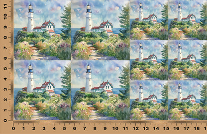 DecoCraft - Scenic Tiles Series - Watercolor Lighthouses - Cliffside Welcome Light