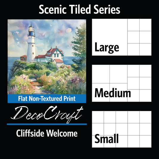 DecoCraft - Scenic Tiles Series - Watercolor Lighthouses - Cliffside Welcome Light