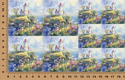 DecoCraft - Scenic Tiles Series - Watercolor Lighthouses - Garden of the Guiding Light