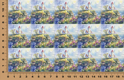 DecoCraft - Scenic Tiles Series - Watercolor Lighthouses - Garden of the Guiding Light