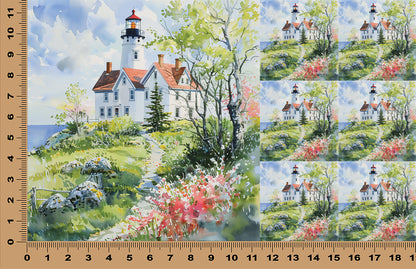 DecoCraft - Scenic Tiles Series - Watercolor Lighthouses - Harbor Home