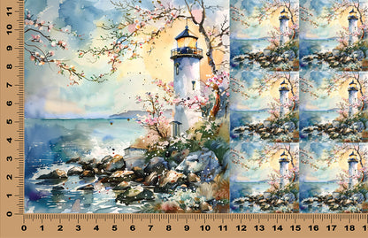 DecoCraft - Scenic Tiles Series - Watercolor Lighthouses - Evening Tide Beacon