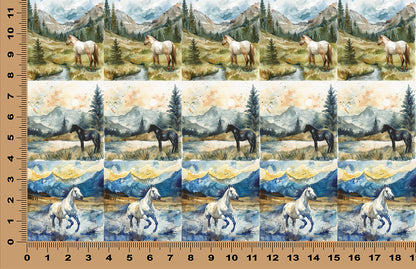 DecoCraft - Scenic Tiles Series - Watercolor Horses - Wild Spirit Range