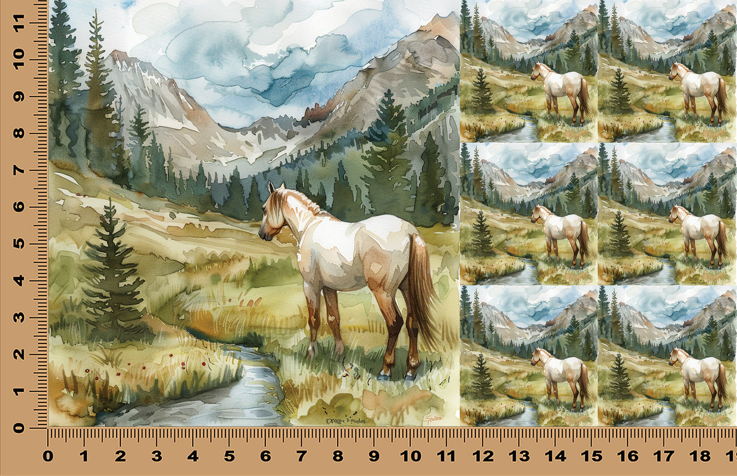 DecoCraft - Scenic Tiles Series - Watercolor Horses - Meadow Watcher