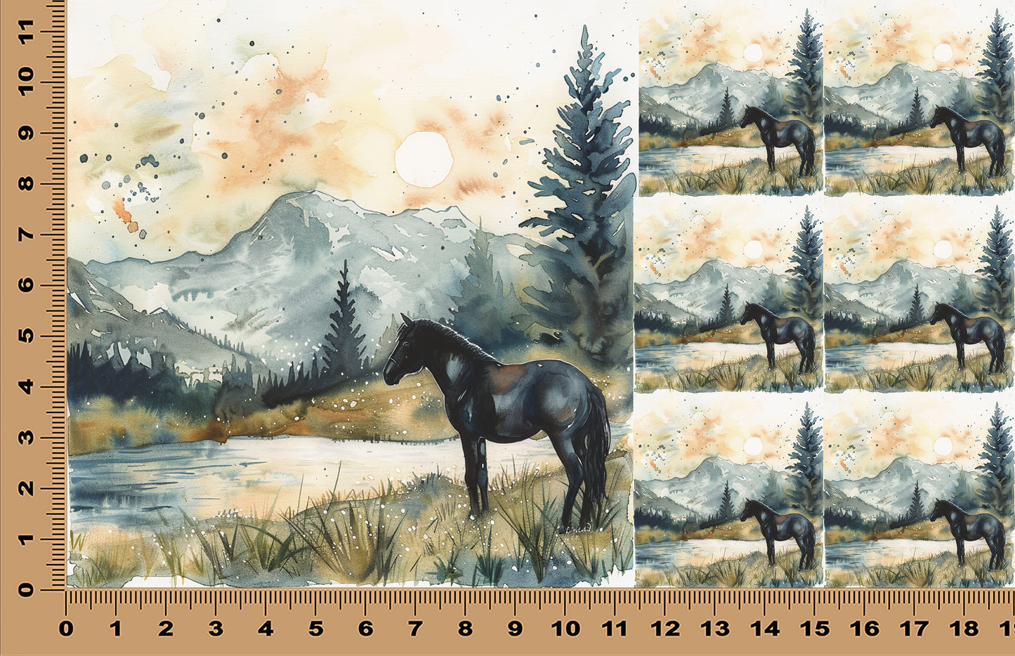 DecoCraft - Scenic Tiles Series - Watercolor Horses - Still Waters
