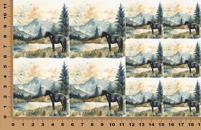 DecoCraft - Scenic Tiles Series - Watercolor Horses - Still Waters
