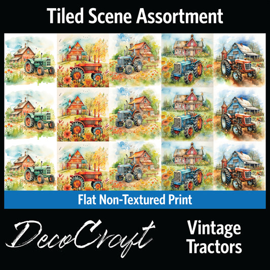 DecoCraft - Scenic Tiles Series - Watercolor Farmhouses - Vintage Tractors