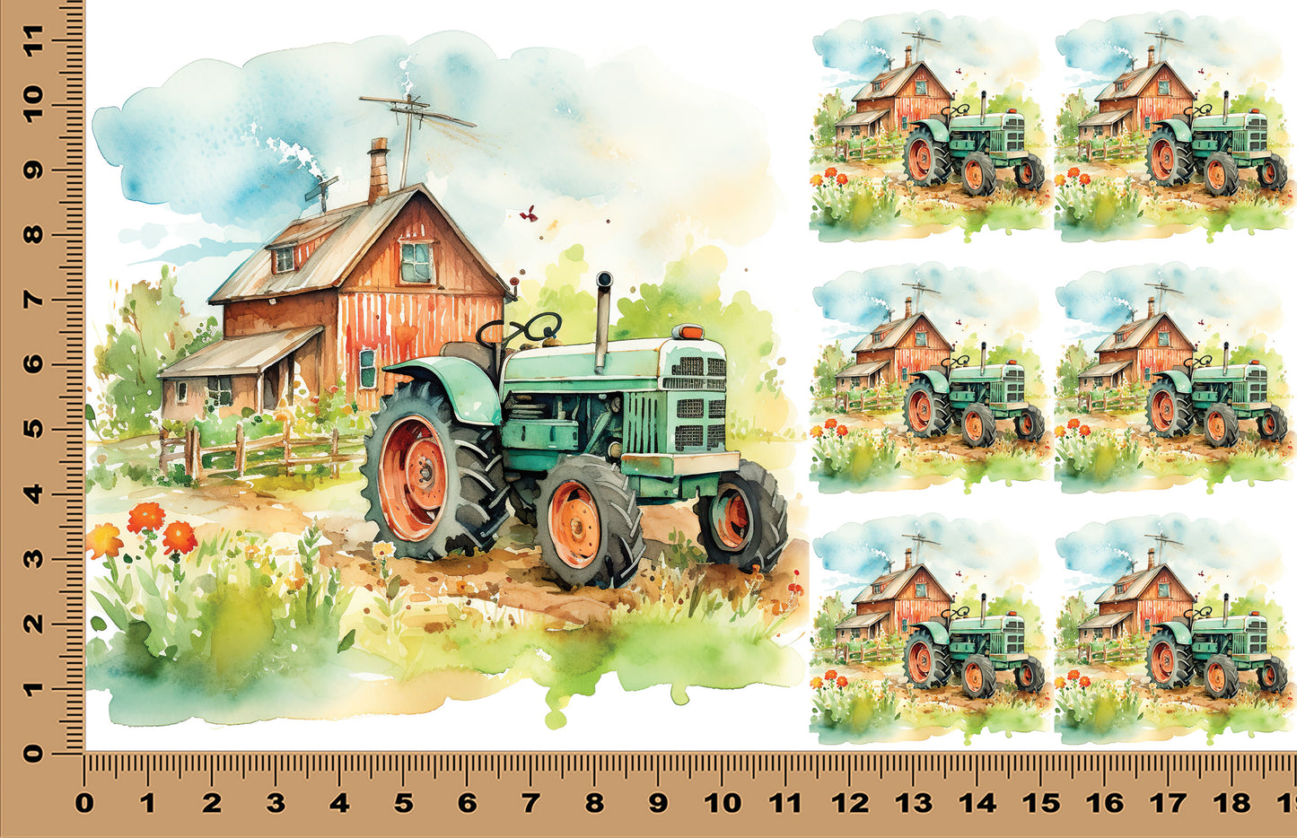 DecoCraft - Scenic Tiles Series - Watercolor Farmhouses - Morning Chores