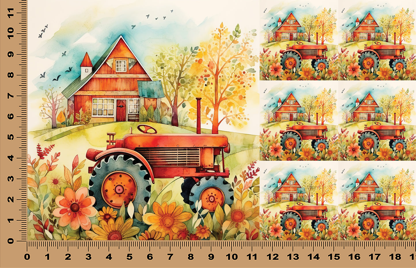 DecoCraft - Scenic Tiles Series - Watercolor Farmhouses - Autumn Field Runner