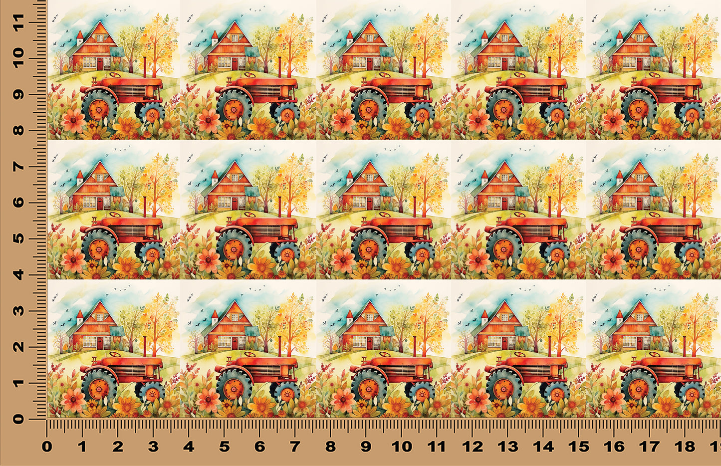 DecoCraft - Scenic Tiles Series - Watercolor Farmhouses - Autumn Field Runner