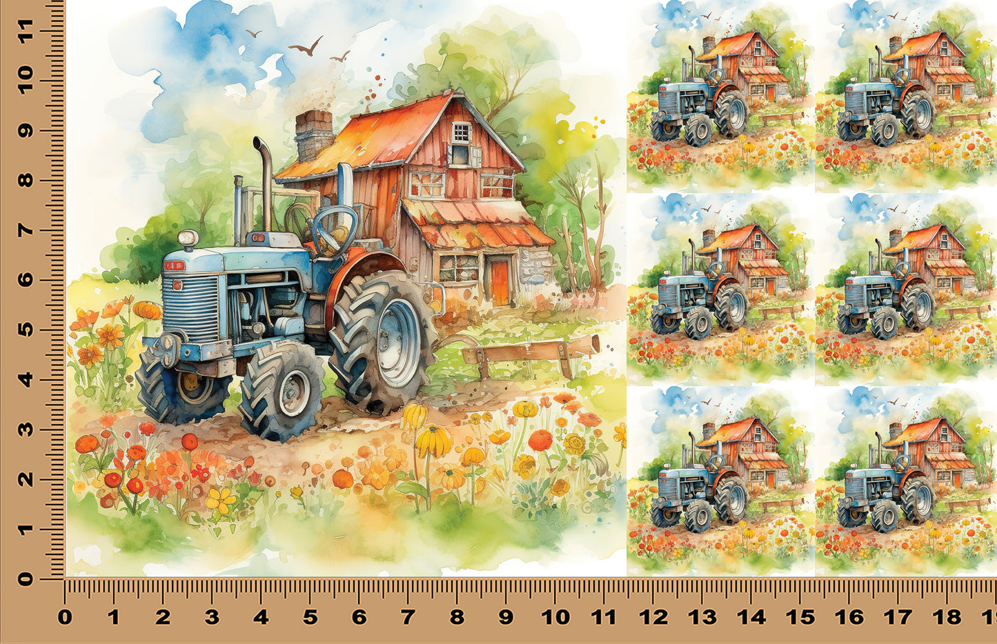 DecoCraft - Scenic Tiles Series - Watercolor Farmhouses - Back Forty Workhouse