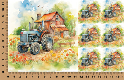 DecoCraft - Scenic Tiles Series - Watercolor Farmhouses - Back Forty Workhouse