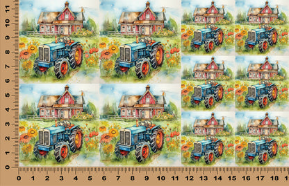 DecoCraft - Scenic Tiles Series - Watercolor Farmhouses - Sunlit Farmstead